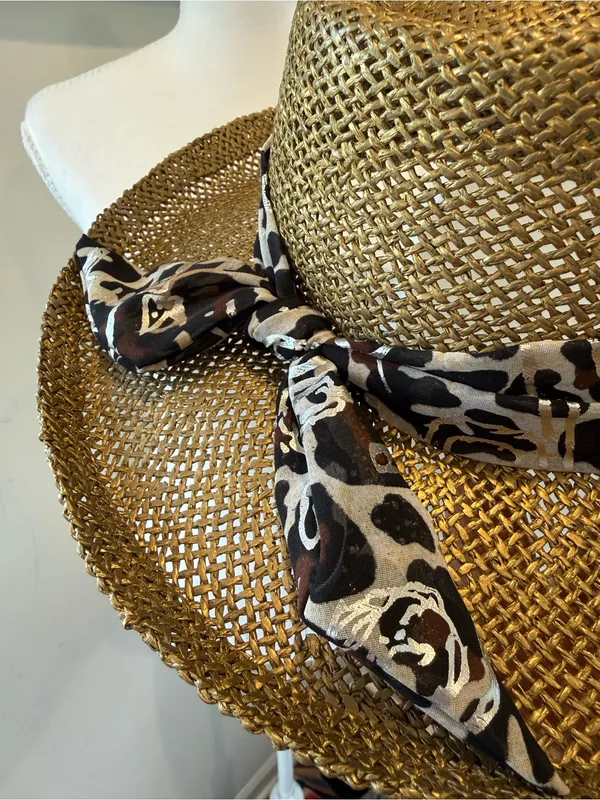 Source Unknown Straw Wide Brim Hat with Leopard Band - Brown - Image 4