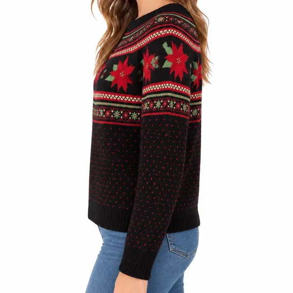 Vintage-Inspired Holiday Time Christmas Poinsettia Fair Isle Sweater XL 16-18 - Image 3