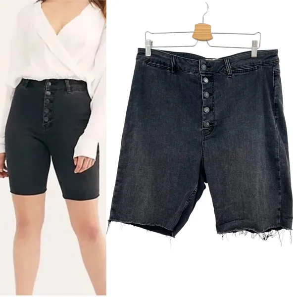 Free‎ People We The Free Crvy Bermuda Shorts Exposed Button Fly Faded Black 34 - Image 2