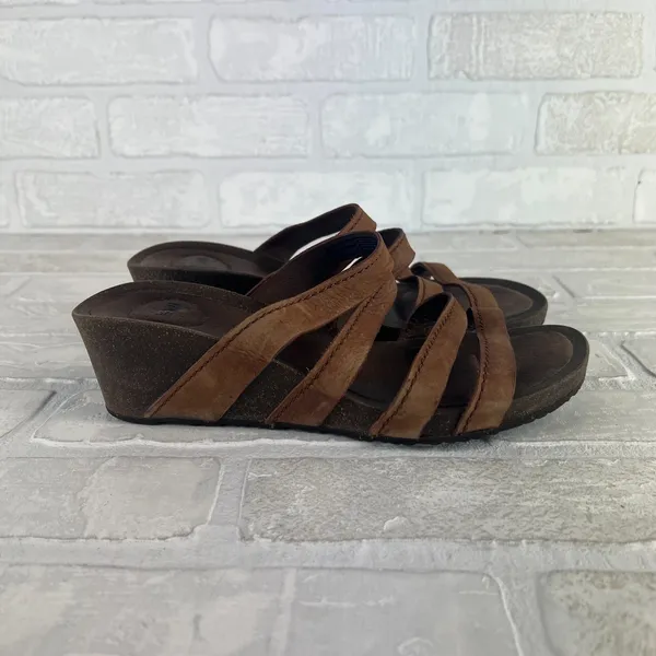 Teva Sandals Ysidro Slides Womens 8 Brown Slip On Wedge Cork Heel Casual 1015118 - Image 2
