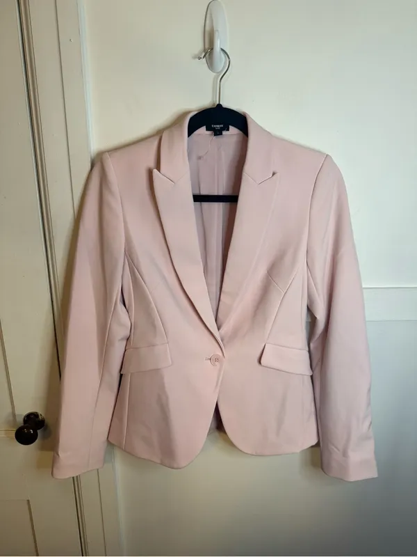 Express Baby Pink Editor Single Button Blazer - Image 5