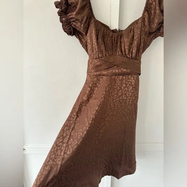 Brown Satin Leopard Print Baby Doll Dress • Size XS - Image 5