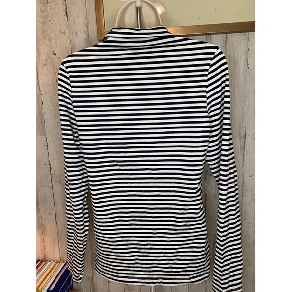 LOHLA Sport Womens Pullover Top Medium Navy White Striped 1/4 Zip Mock Neck - Image 3