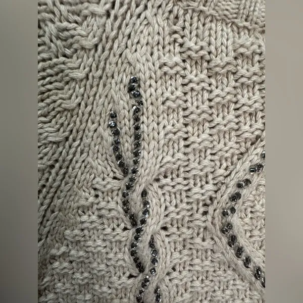 J. Crew NWT Chunky Cable Knit‎ Beaded Sweater Tan XL Merino Wool Blend - Image 4