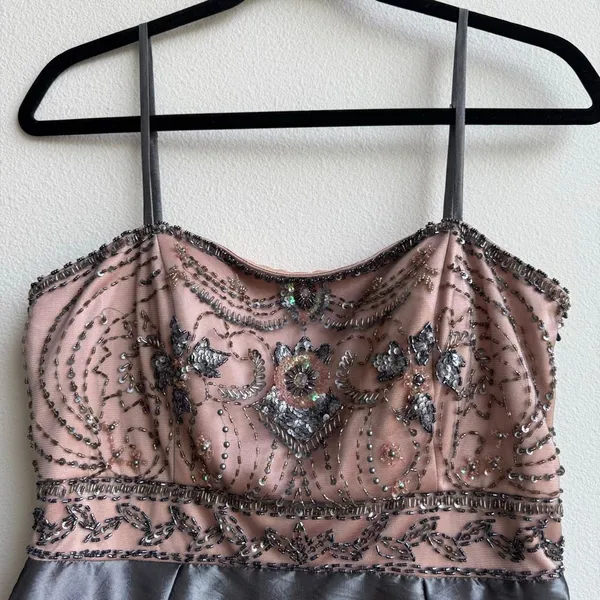 Sue Wong Beaded Embroidered Pink Gray Bubble Cocktail Party Dress Size 10 Medium - Image 2