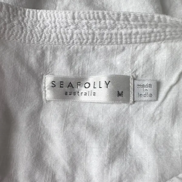Seafolly White Cotton Tunic Beach Cover Up Roll Tab Sleeve M‎ Minimalist Travel - Image 5