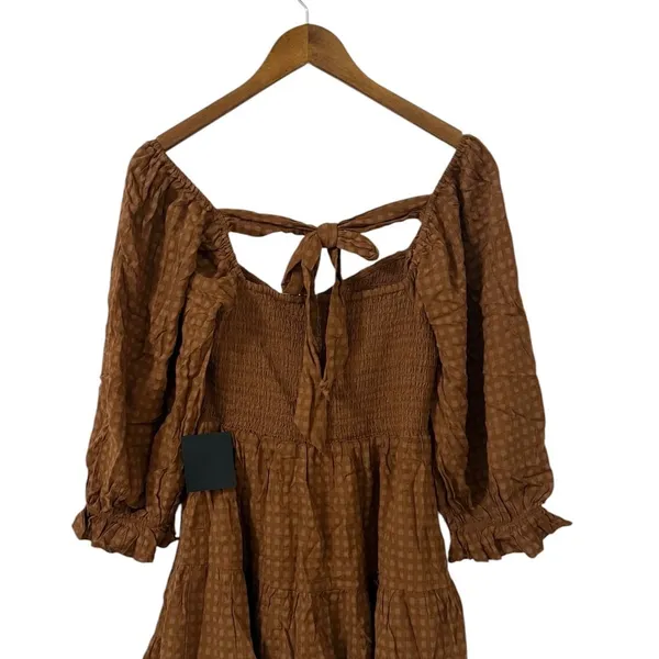 Lulus Charming Afternoon Tan Gingham Balloon Sleeve Mini Dress size M NWT - Image 7
