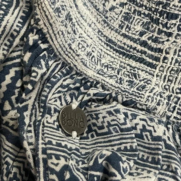 Billabong Blue and White geometric tribal Patterned High-Low Strapless Dress XS - Image 13