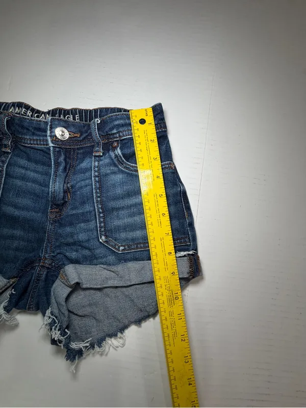 American Eagle Outfitters Distressed Folded Hem Denim Shorts - Dark Blue - Image 4