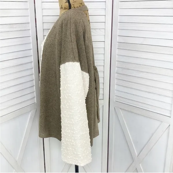 POL Open Tie Back Sweater Bell Sleeve Color Block Brown Cream Large‎ Boho - Image 2