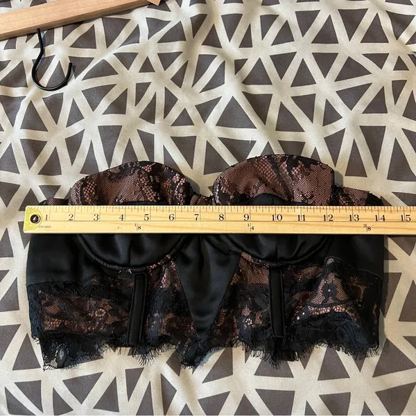 Mistress Rocks LA Black Tan Lace Satin Sleeveless Cropped Bustier Top Size‎ M - Image 12