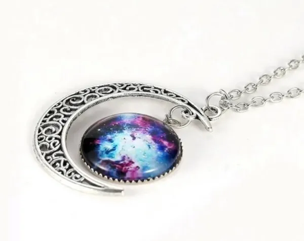 Galaxy & Silver Moon Dangle Pendant Necklace - Image 3