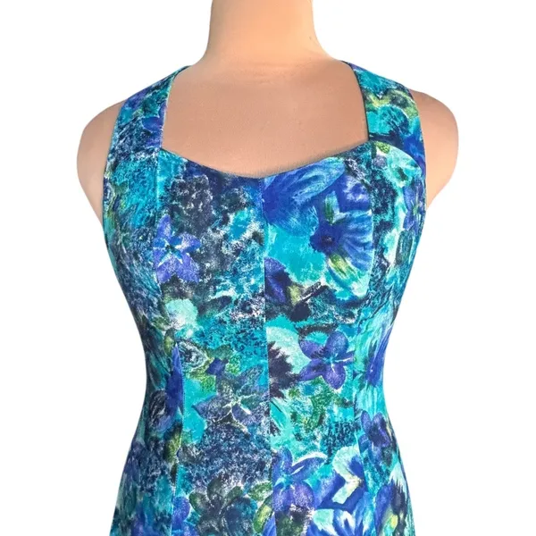 90s‎ All That Jazz Floral Maxi Dress Open Cross Back Blue Green Romantic Fairy - Image 3