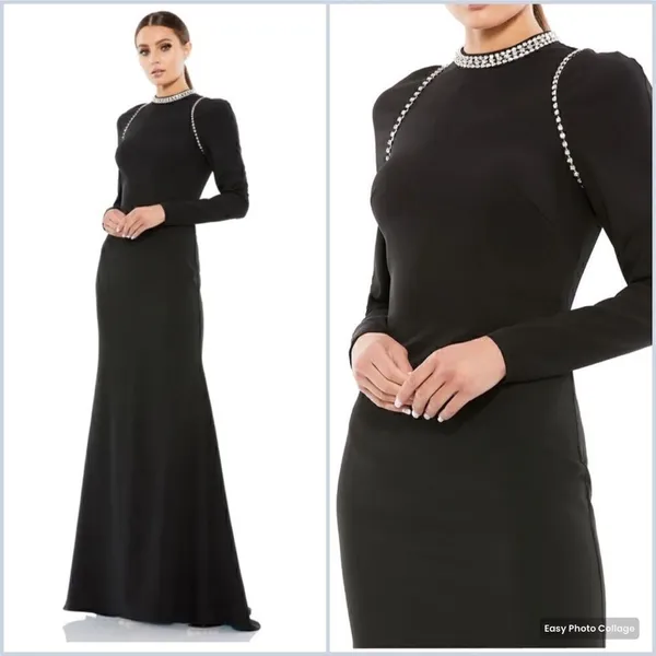 Mac Duggal 26612 Womens Raglan Long Sleeve Black Gown Dress - Image 2