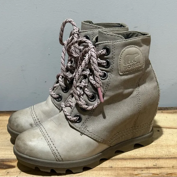 Sorel Canvas & Leather PDX Wedge Lace‎ Up Bootie Size 6.5 A58 - Image 2