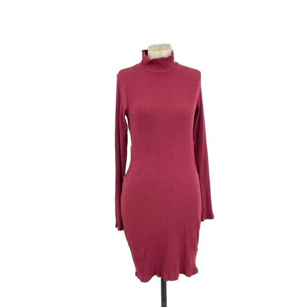 Free People Beach Guess Who's Back Rib Knit Cutout Dress Wild Garnet‎ Size Large - Image 4