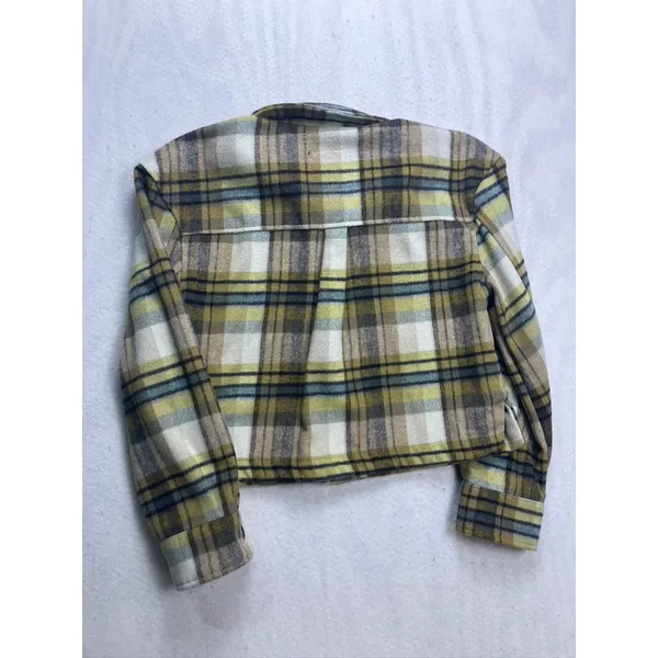 Bagatelle‎ Cropped Shacket Womens Size S Green Plaid Wool Blend Button - Image 6