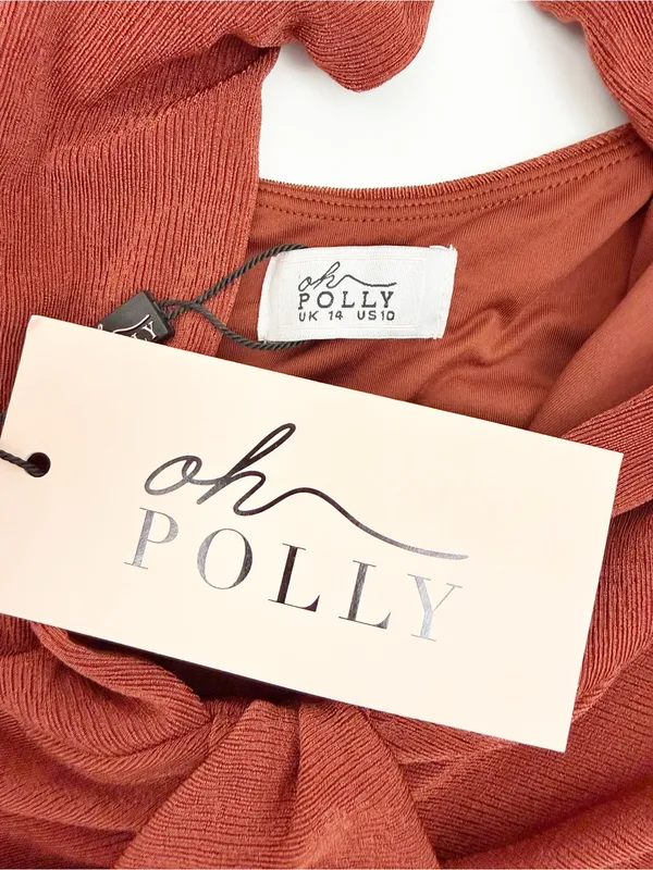 Oh Polly Margot Hardware Detail Cut-Out Halterneck Maxi Dress Auburn Brown - Image 12
