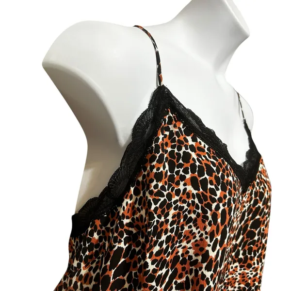Y2K Scoop Women Leopard Cropped Cami Top XL‎ Lace Trim Night Club Coquette Layer - Image 7