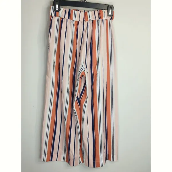 Zara Trafaluc Pink & White Striped Wide‎ Leg Cropped Pants Women's XS - Image 7