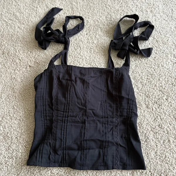 Reformation adelia top Shirred Organic black boho Cotton cami tank blouse size 0 - Image 2