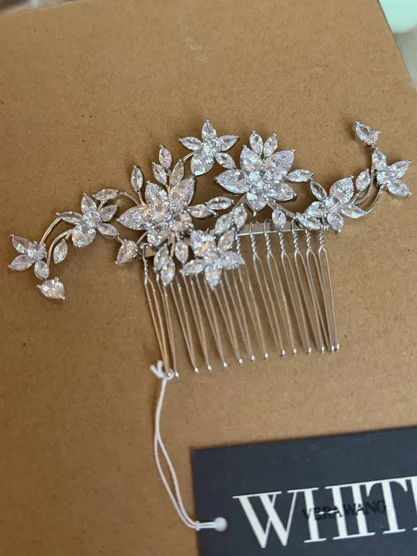 WHITE by Vera Wang VWC72346 Cubic Zirconia Floral Bridal Hair Comb Silver NWT - Image 11