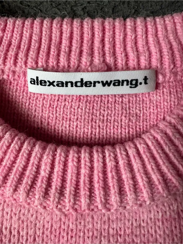 Alexander Wang Debossed Stacked Logo Cropped Sweater Pink, Size XS - Image 3