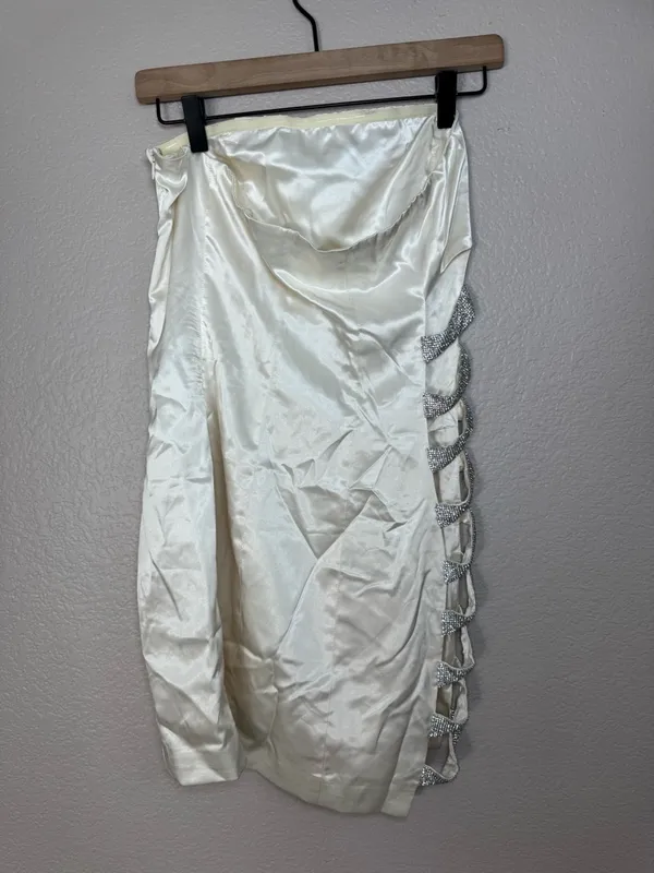 Meshki Alessia Diamante Ivory Rhinestone Strapless Mini Dress size Medium Bride - Image 5