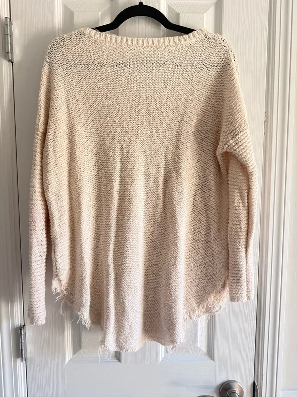 Free People Cross My Heart Distressed Knit Crochet‎ Sweater Jumper Cream Small - Image 2