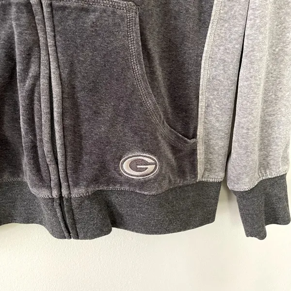 NFL Packers gray full zip jacket pockets drawstring hooded sweater hoodie cotton - Image 3