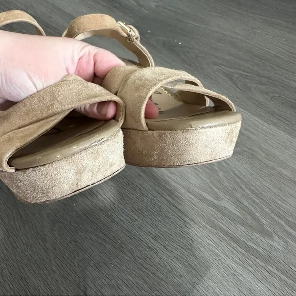 Sam Edelman Leather Suede Beige Cream Strappy Slingback Block‎ Heels Size 9 - Image 5