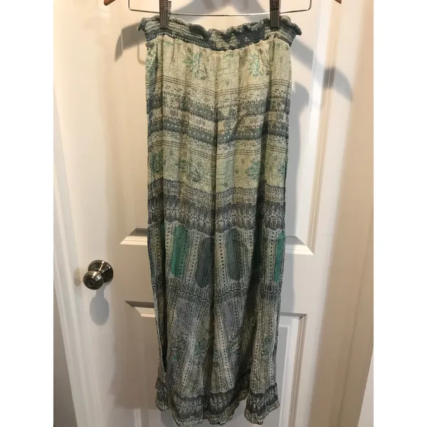 Free People Boho ElasticWaist Drawstring Green-Multi Color Pants EUC - Image 3