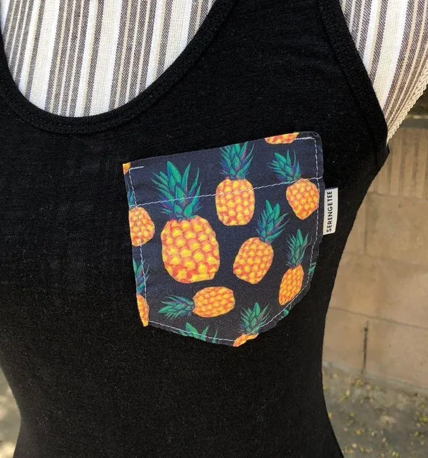 Serengeti black tank with pineapple print pocket - Image 3