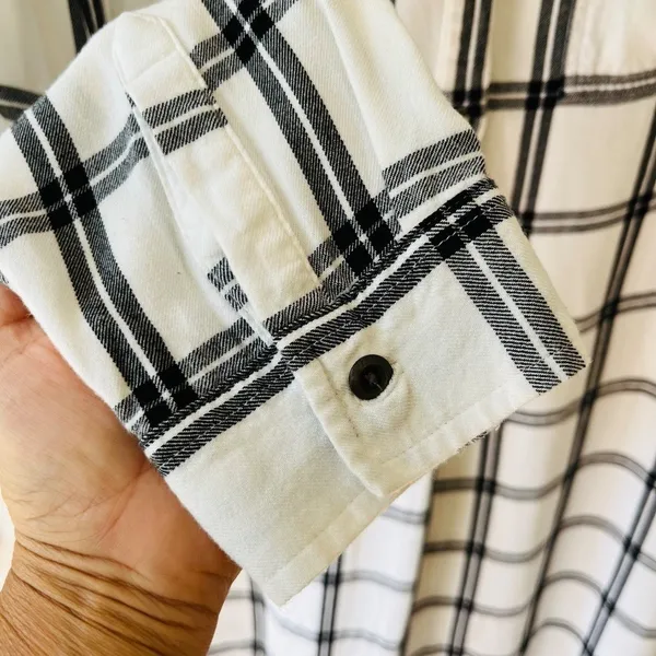 Old Navy Sz L Plaid White Black Shirt Midi Dress for Women V Neck Stretch Pocket - Image 7