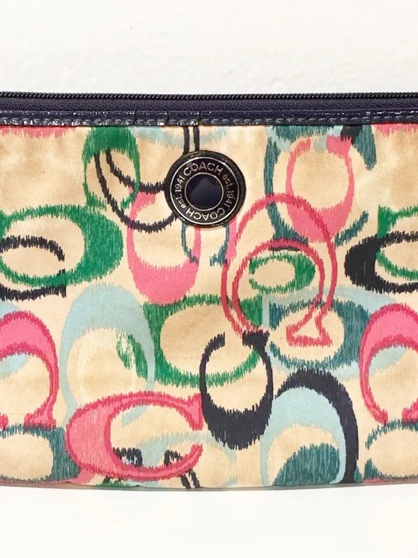 Coach Poppy Multicolor Ikat Scribble C Logo Sateen Tote Bag Purple Trim Wristlet - Image 2