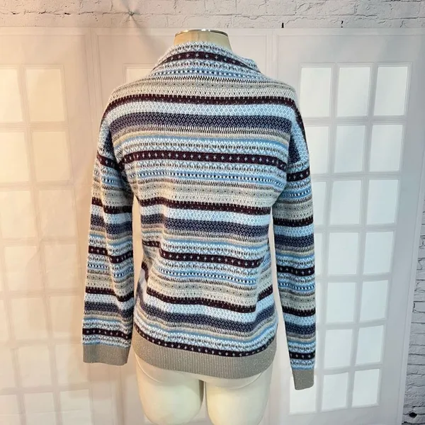 Ann Taylor Multicolor Fair Isle Silver Sparkle Funnel Pullover Sweater Small - Image 8