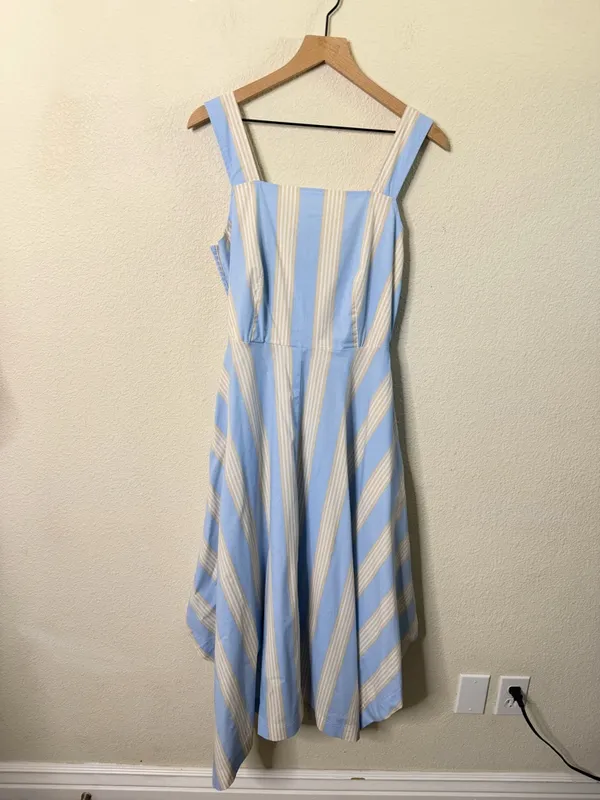Summersalt Anthropologie The Coastal‎ Poplin Tie Waist Midi Dress Stripe Size L - Image 3