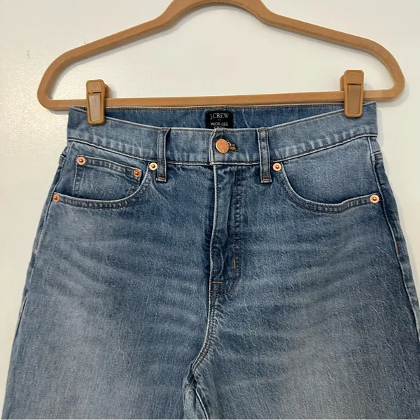 J. Crew Wide Leg Crop Jean Raw Hem Womens 27 Blue Style BX560 - Image 3