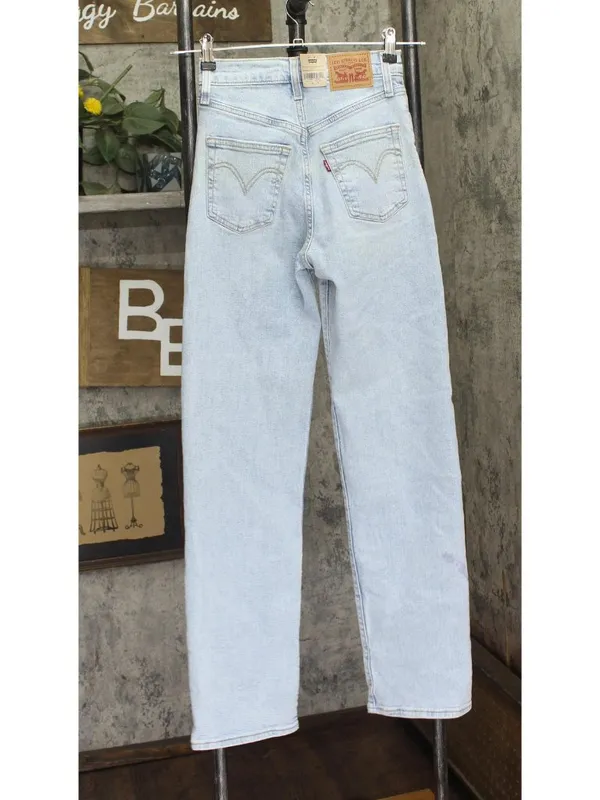 Levi's Womens Ribcage Straight Full Length Jeans Button Fly All Alone Blue 24x32 - Image 2