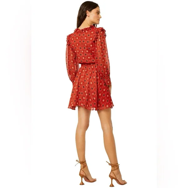 Misa Red ‘Veruka’ Long Sleeve Ruffle Mini Dress in Floral “Maravi Dots”, Size XS - Image 4