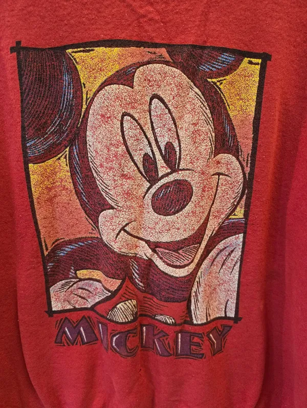 {XXL} Vintage Disney Mickey Mouse Sweatshirt Brazos Sportswear Red **flaws** - Image 2