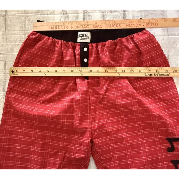 NWT Von Dutch Red Plaid Lounge Pants Y2K Logo Button Fly Pajama Bottoms Sz S - Image 7