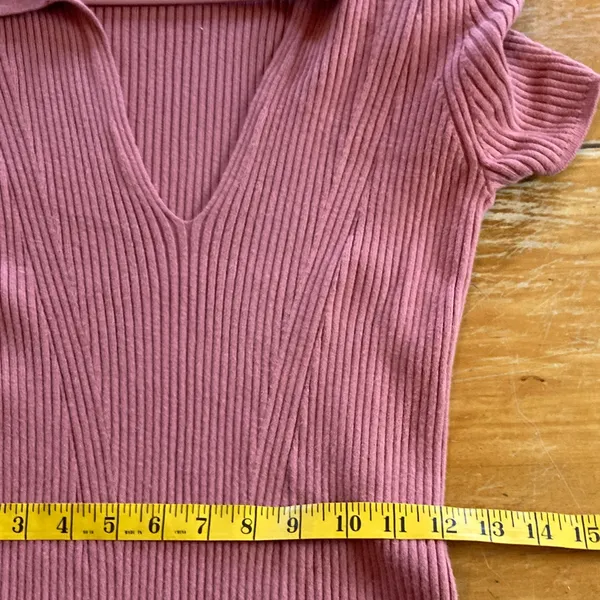 Abercrombie & Fitch Ribbed Pink Collared Bodycon V-neck Mini Dress Size MT - Image 6