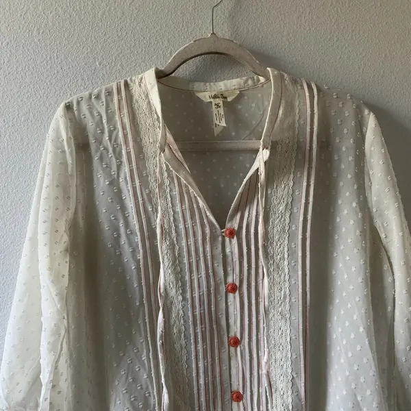 Matilda Jane Womens Size Medium Ivory Sheer Swiss Dot Blouse Top - Image 2