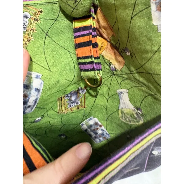 Vintage Handmade Halloween Goblin Wizard Tote Bag Green Orange Striped Spooky - Image 16