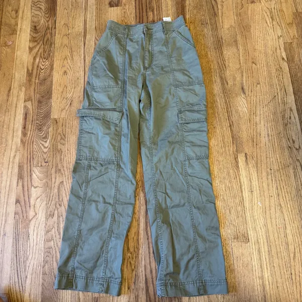 Abercrombie & Fitch Olive Green High Rise Cargo Pants Straight Leg Size 27/4 - Image 8