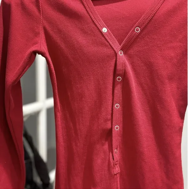 Red Ribbed Henley Lounge Romper - Image 4
