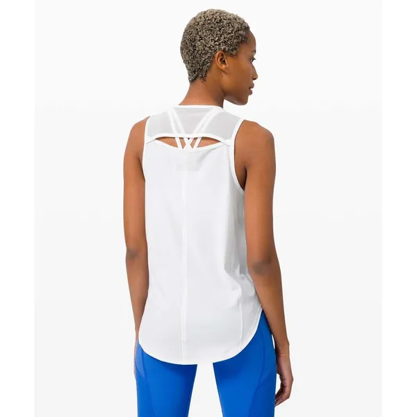 Lululemon Women's White Sculpt Mesh Back Relqxed Fit Tank Sz 12 - Image 2