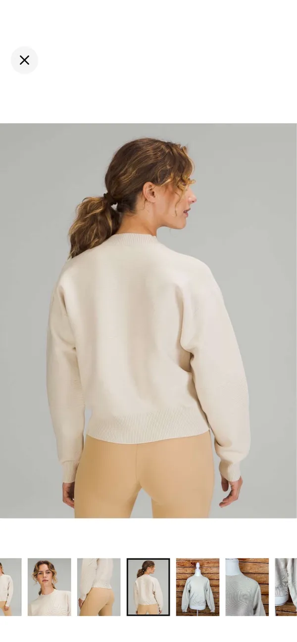 Lululemon All Around Crewneck Sweater White Opal Like New Size 8. Size tag missing- use measurements. Stretchy structured material. See pics for more info. Style W3ERJS 19.5-20.5” bust - Image 3