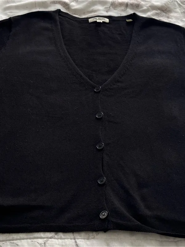 Max Studio London Black linen blend V-Neck Button-Up Cardigan, size XL preppy - Image 15